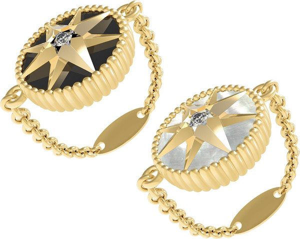 Кольцо из лимонного золота c фианитом, ониксом и перламутром