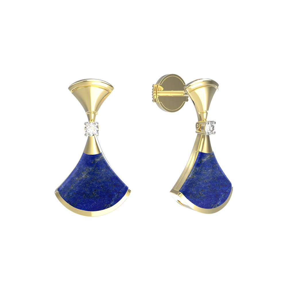 Серьги из лимонного золота c бриллиантами и лазуритом