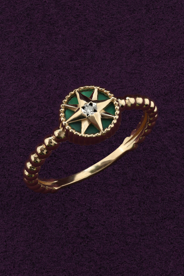 Кольцо из золота c бриллиантами и малахитом