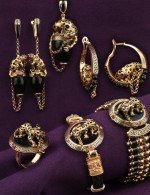 Серьги из золота 585 пробы c эмалью и ониксом