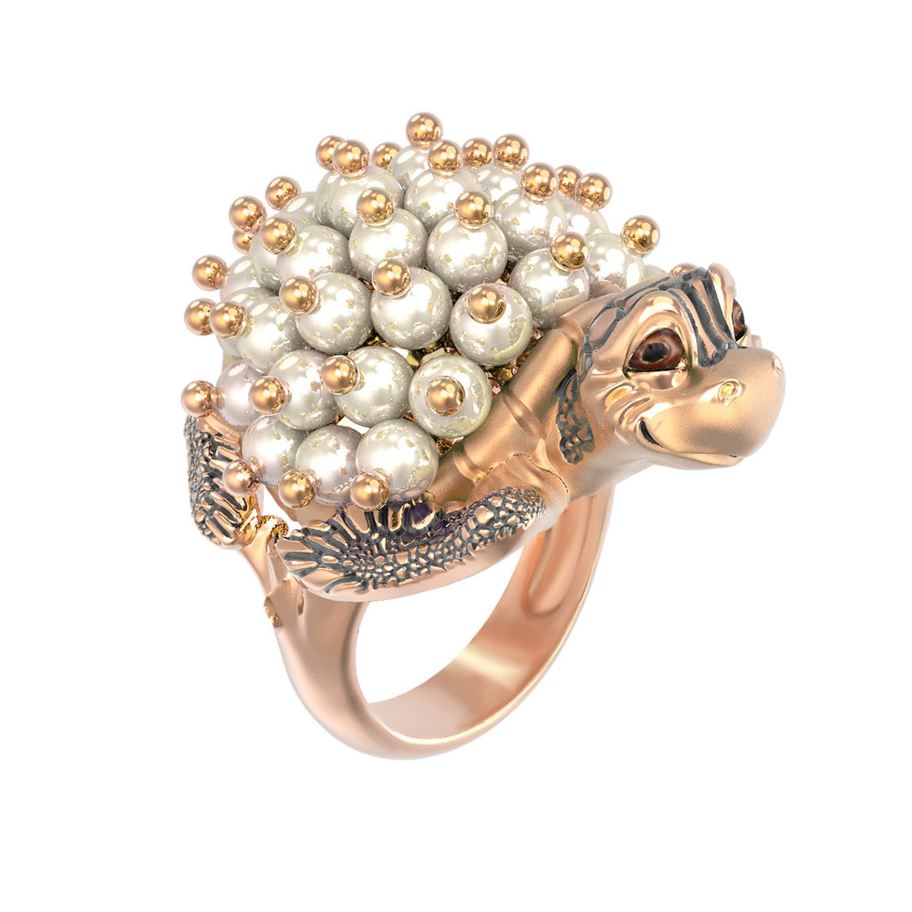 Кольцо из золота c эмаль и жемчугом