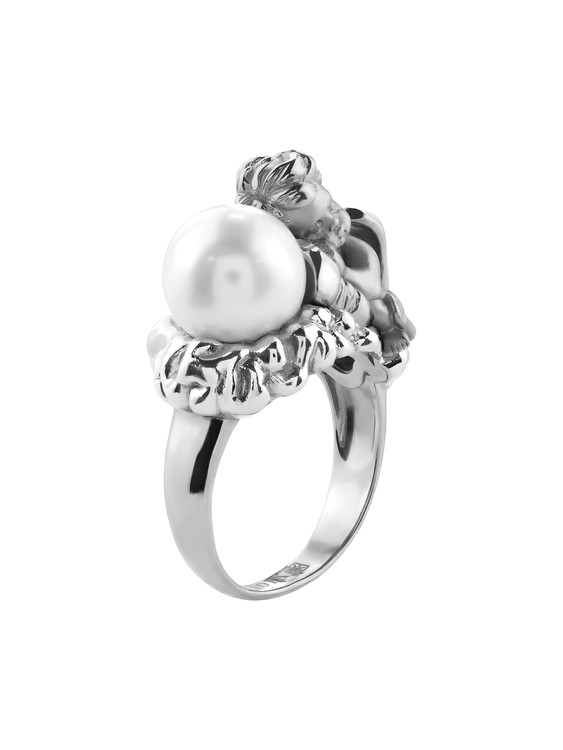 Кольцо из белого золота c жемчугом
