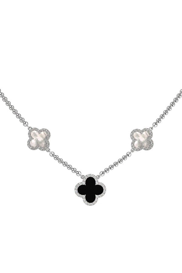 Колье из белого золота c бриллиантами, ониксом и перламутром