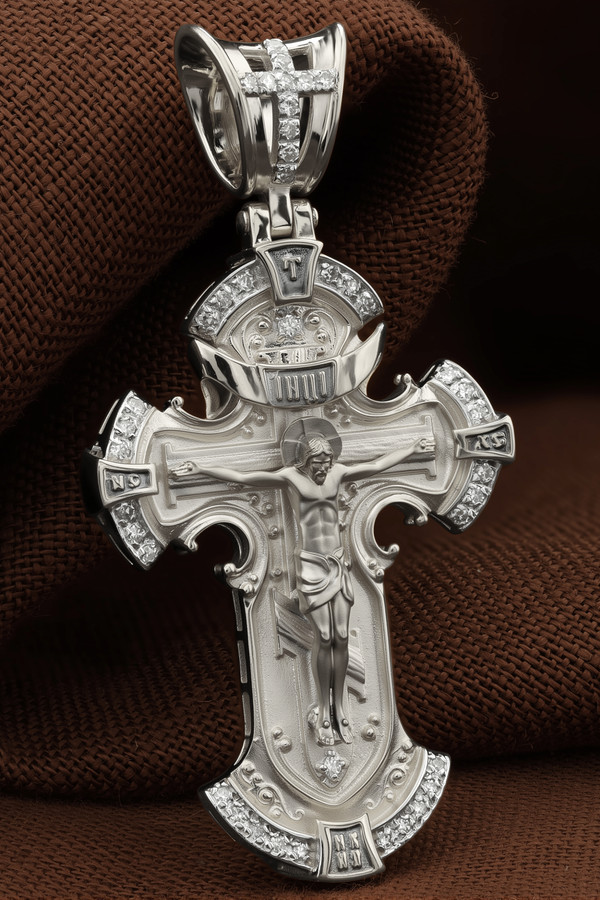 Крест из белого золота c бриллиантами
