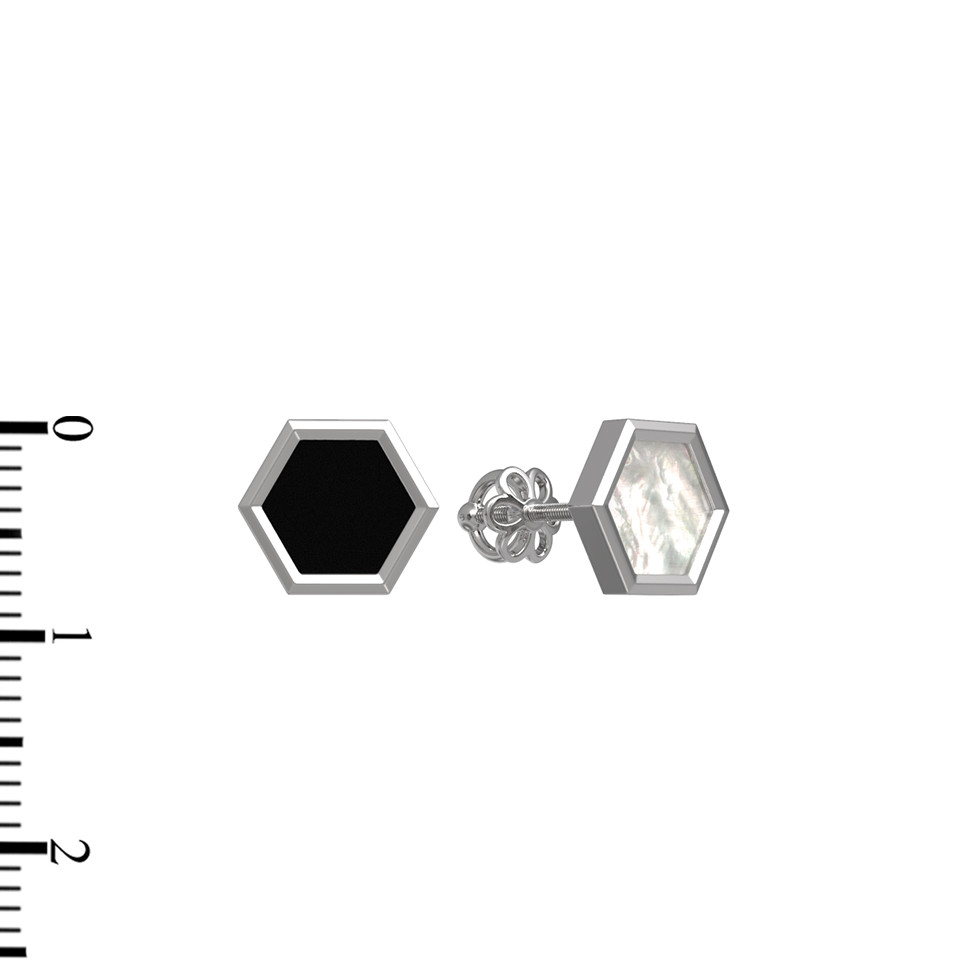 Серьги из белого золота c ониксом и перламутром