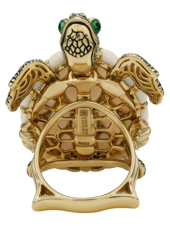 Кольцо из лимонного золота c эмаль и бивнем мамонта