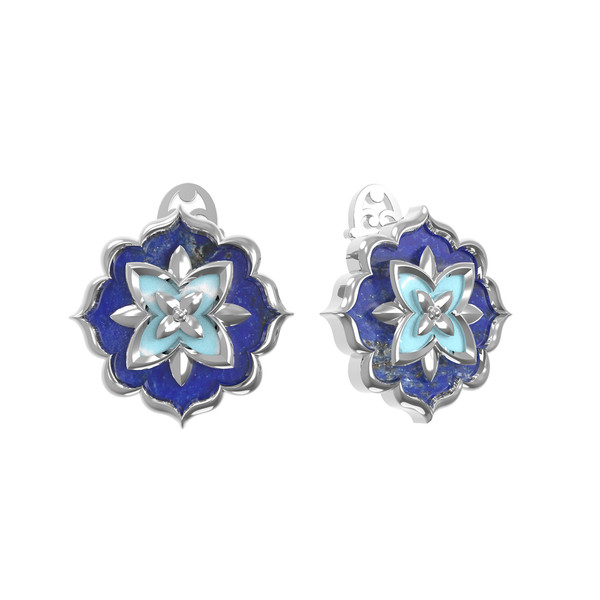 Серьги из белого золота c бирюзой и лазуритом