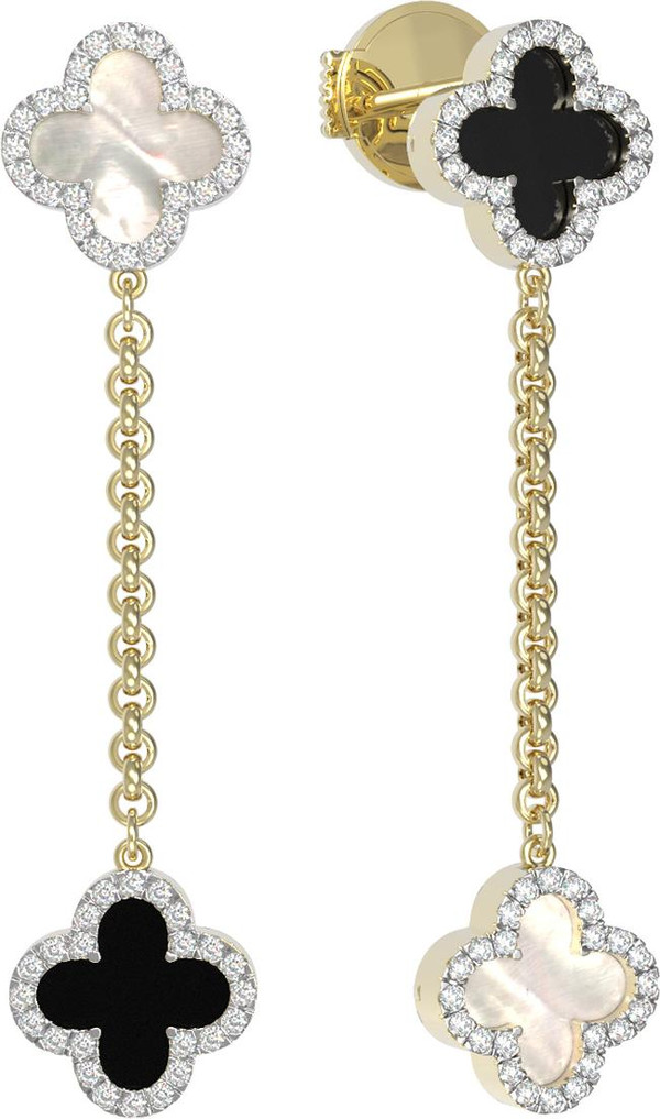 Серьги из лимонного золота c бриллиантами, ониксом и перламутром