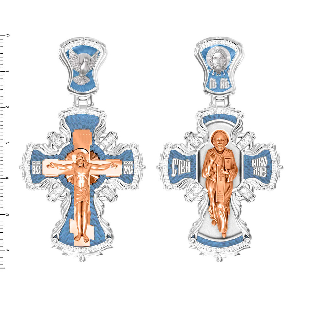 Крест из белого золота c эмаль и бриллиантами
