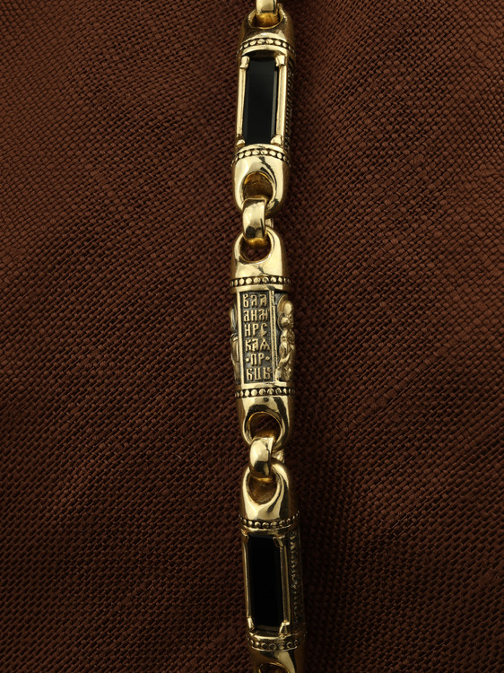 Шнурок кожаный из лимонного золота c кожаным шнурком и ониксом