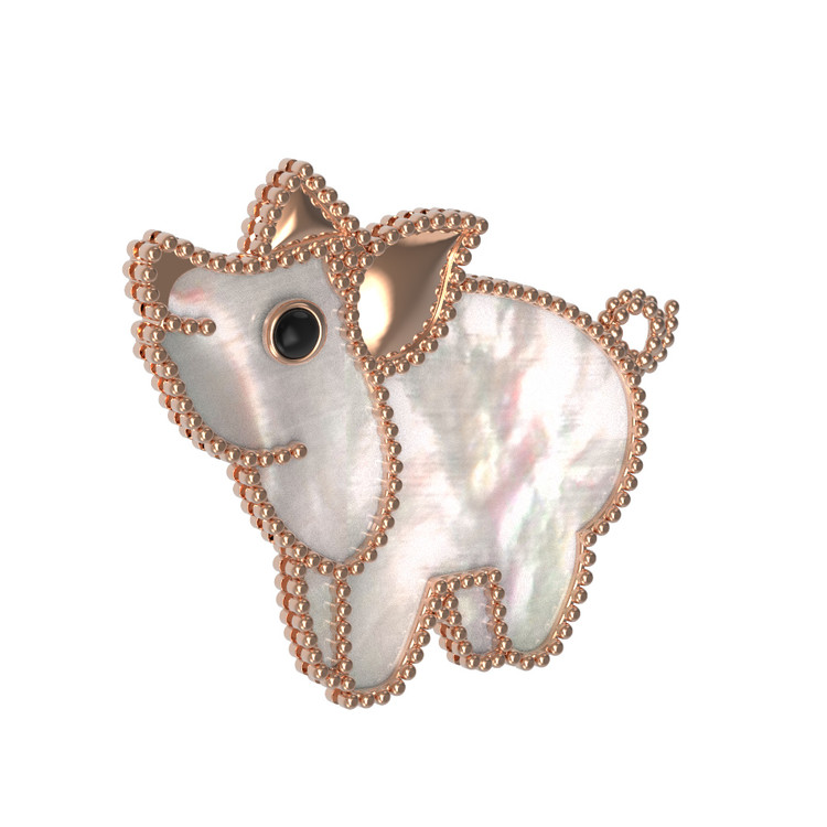 Брошь из золота c эмаль и перламутром