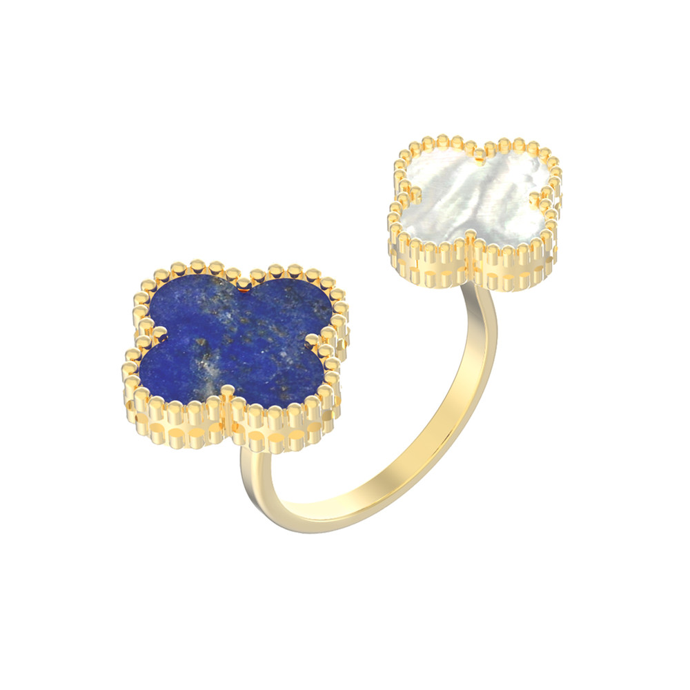 Кольцо из лимонного золота c лазуритом и перламутром