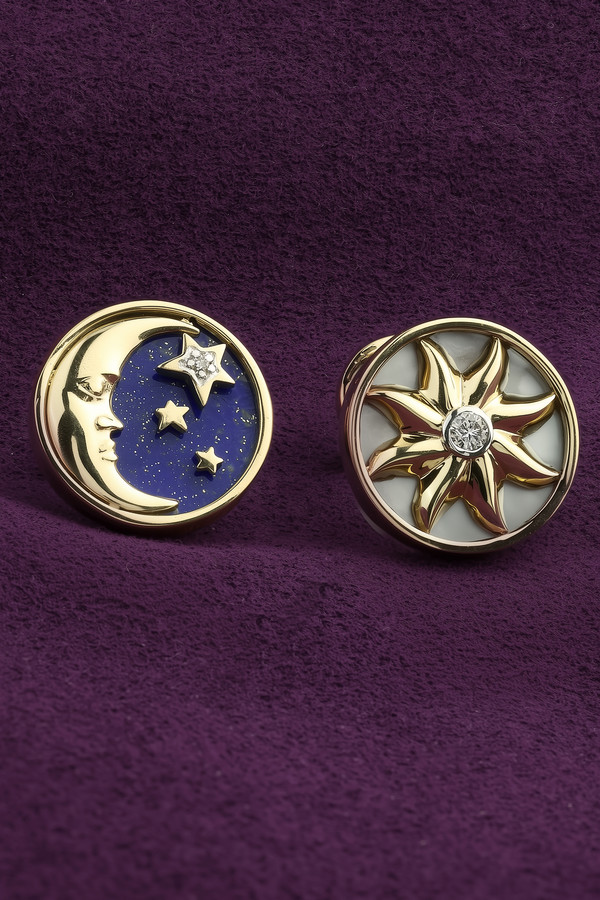 Серьги из лимонного золота c бриллиантами, лазуритом и перламутром