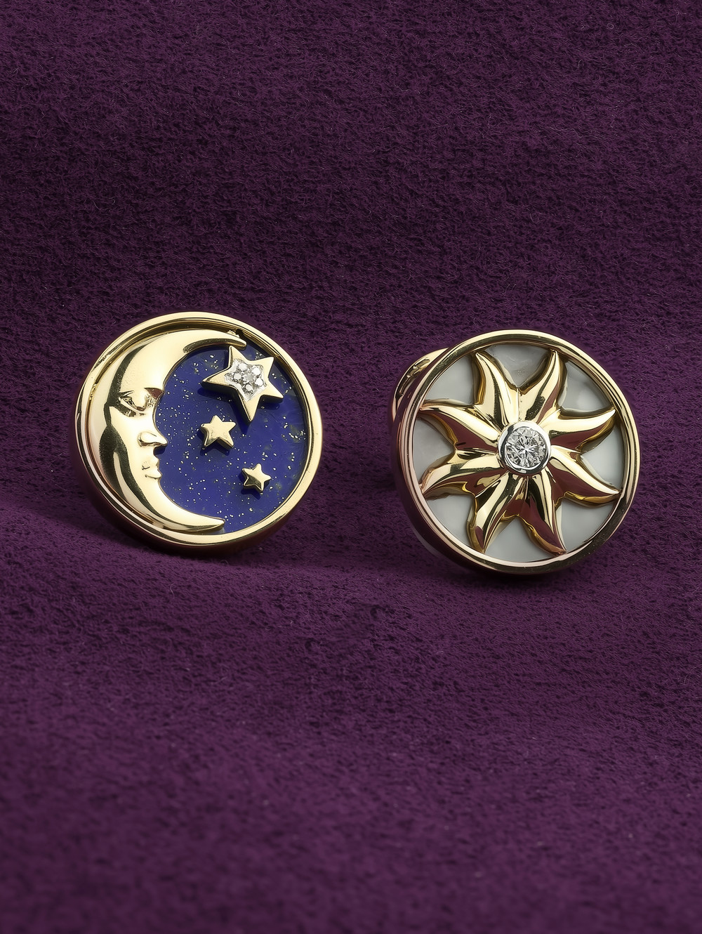 Серьги из лимонного золота c бриллиантами, лазуритом и перламутром