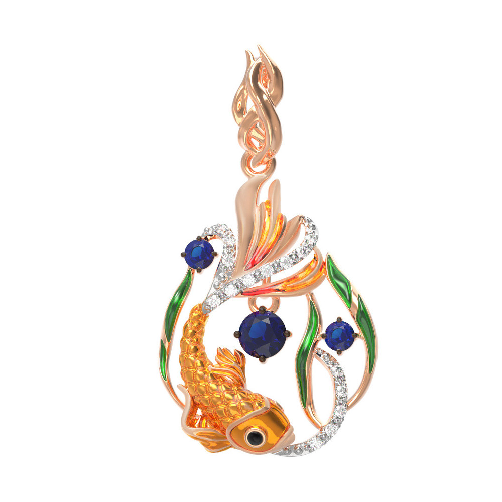 Подвеска из золота c эмаль , фианитом и сапфиром