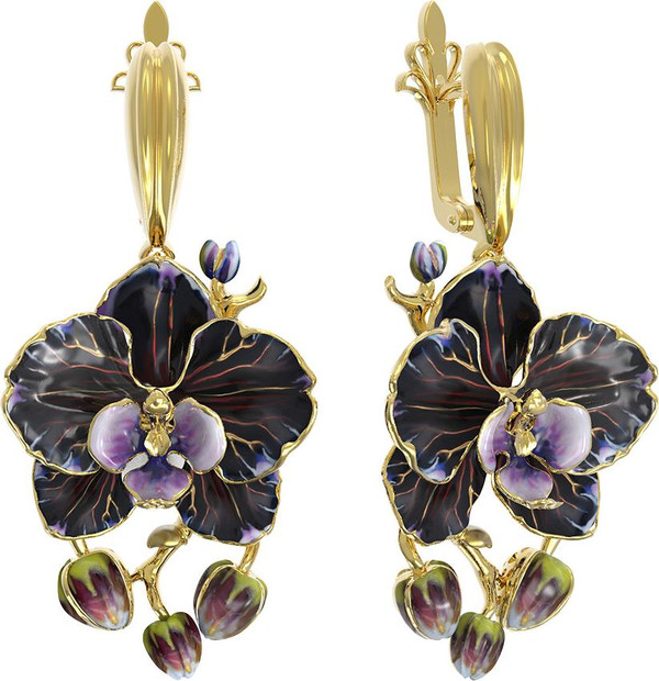 Серьги из лимонного золота c эмаль