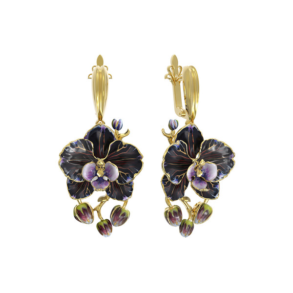 Серьги из лимонного золота c эмаль