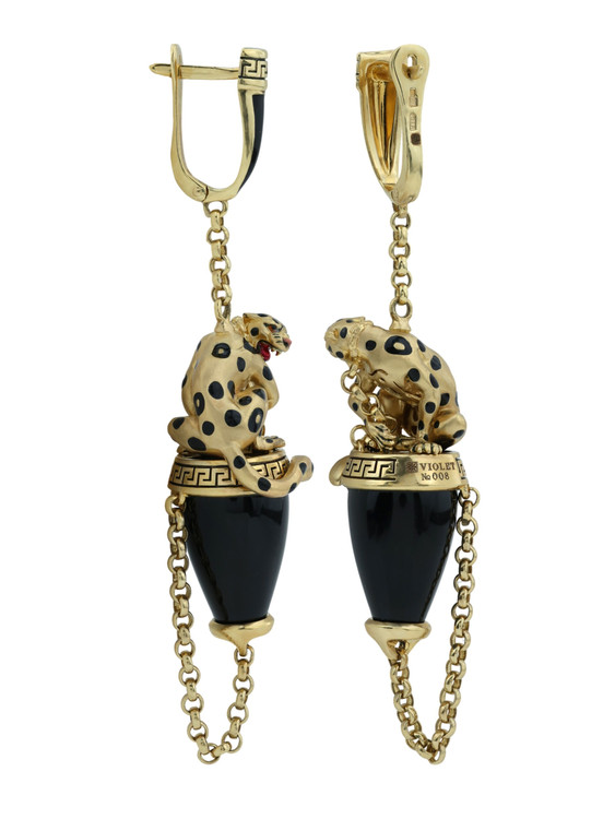 Серьги из лимонного золота c эмаль и ониксом